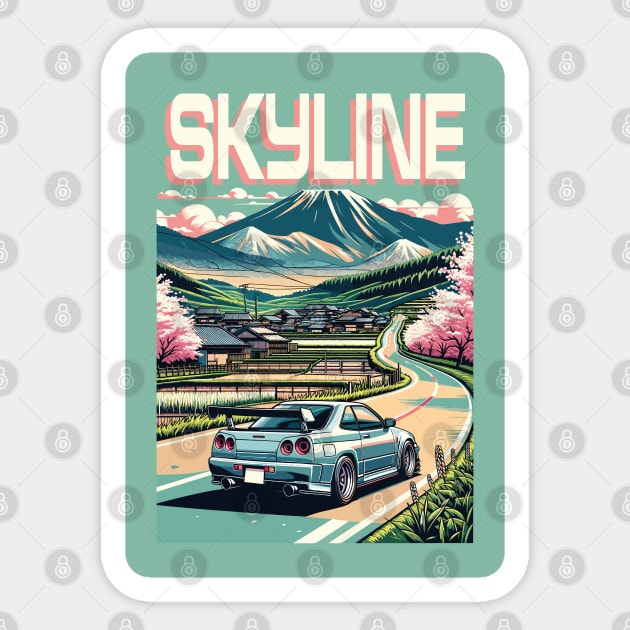 Skyline R34 driving through the Countryside Sticker by Gab Designs Stuff